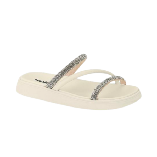 Chinelo Moleca Birk Tiras Brilho 5469.121 Creme Branco