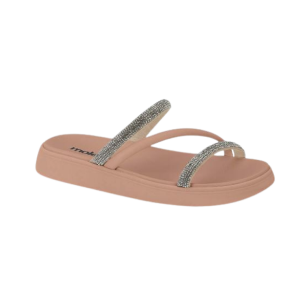 Chinelo Moleca Birk Tiras Brilho 5469.121 Creme Nude
