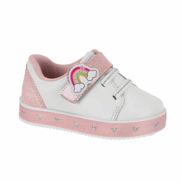 Tênis Molekinha Baby Arco-íris 2131.625 Branco Rosa