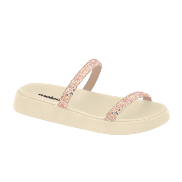 Chinelo Moleca Birk Tiras Maxi Gliter 5507.100 Multi Branco