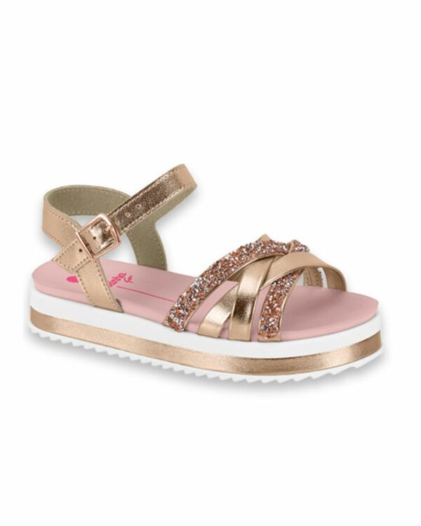 Sandália Molekinha Flatform Strass Ouro Rosado 2305.1569