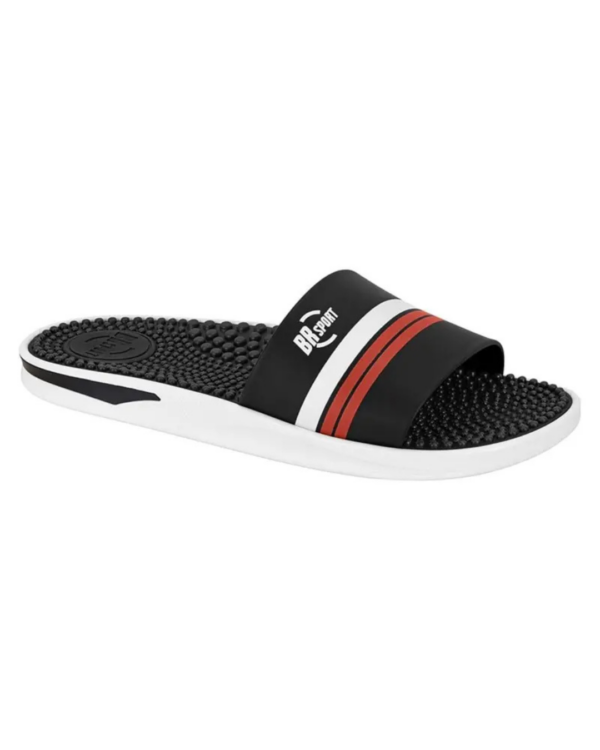 Chinelo Slide Br Sport Massageador Listrado Preto/Branco/Vermelho 2254.127