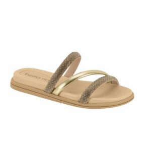 Papete Beira Rio 3 Tiras Strass Bege/Dourado 8488.108