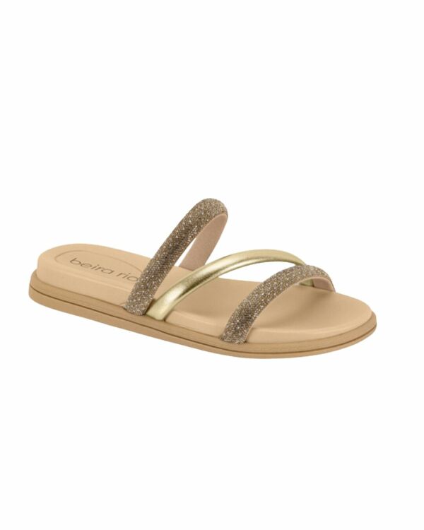 Papete Beira Rio 3 Tiras Strass Bege/Dourado 8488.108