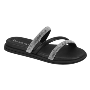 Papete Beira Rio 3 Tiras Preto/Cristal 8488.108