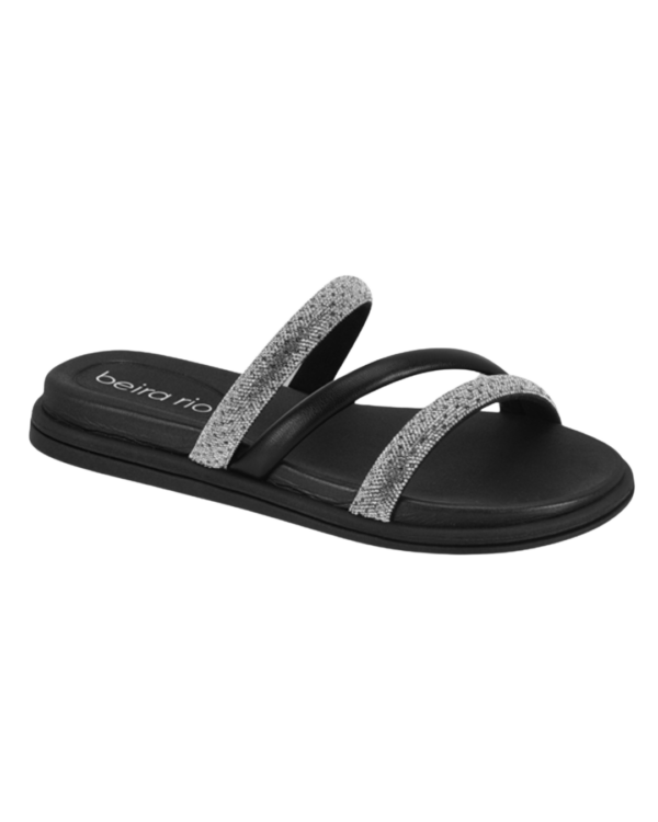 Papete Beira Rio 3 Tiras Preto/Cristal 8488.108