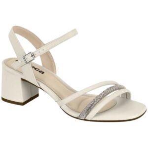 Sandália Moleca Salto Bloco 3 Tiras com Strass Branco 5496.113