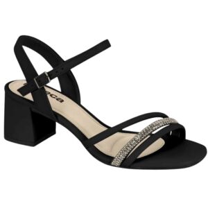 Sandália Moleca Salto Bloco 3 Tiras com Strass Preto 5496.113