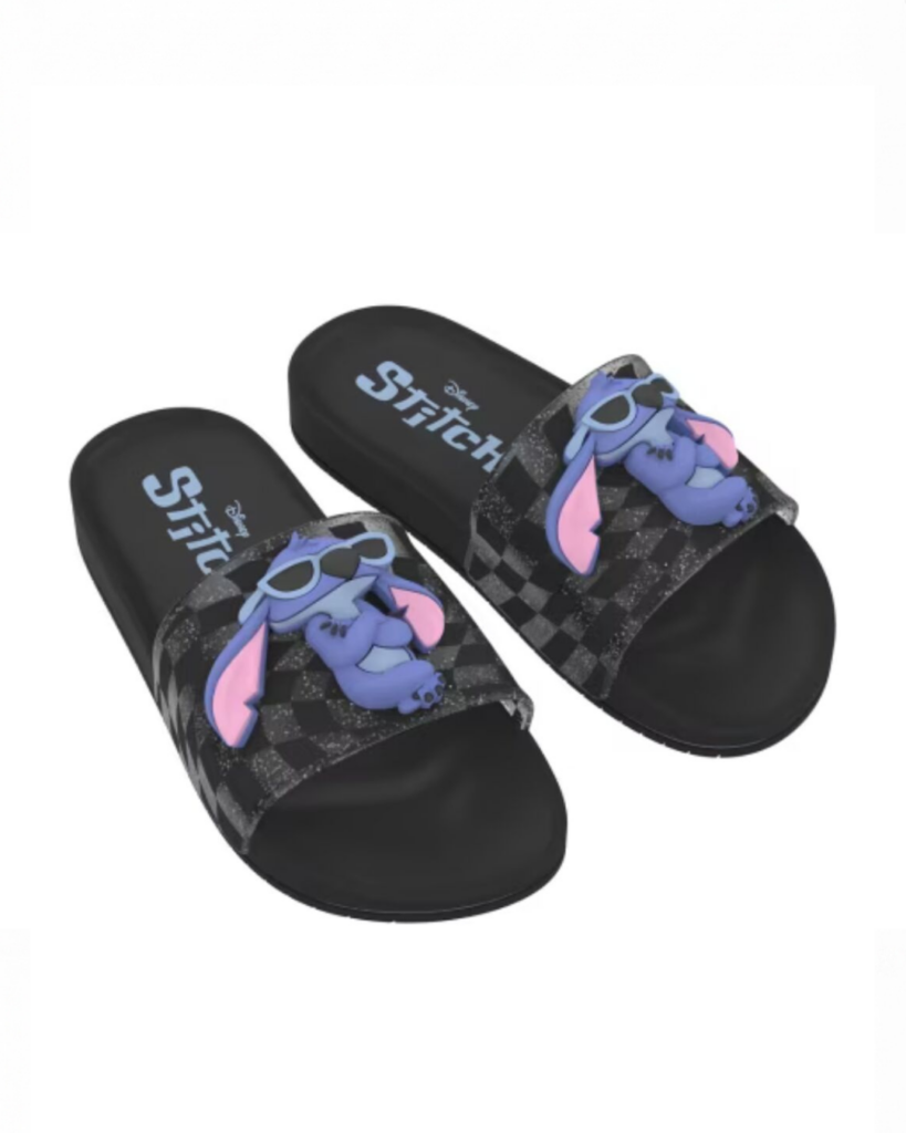 Chinelo Slide Infantil Stitch Grendene Preto Glitter 23285 - Imagem 2