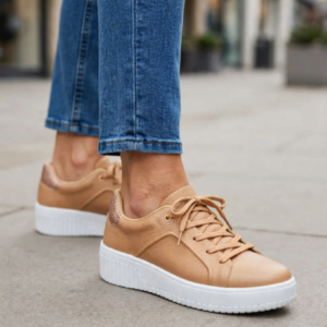 Tênis Beira Rio Flatform Nude Napa com Glitter 4316.104