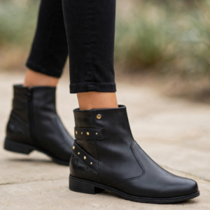 Bota Cano Baixo Hotfix Calcanhar Campesi Preta CP621